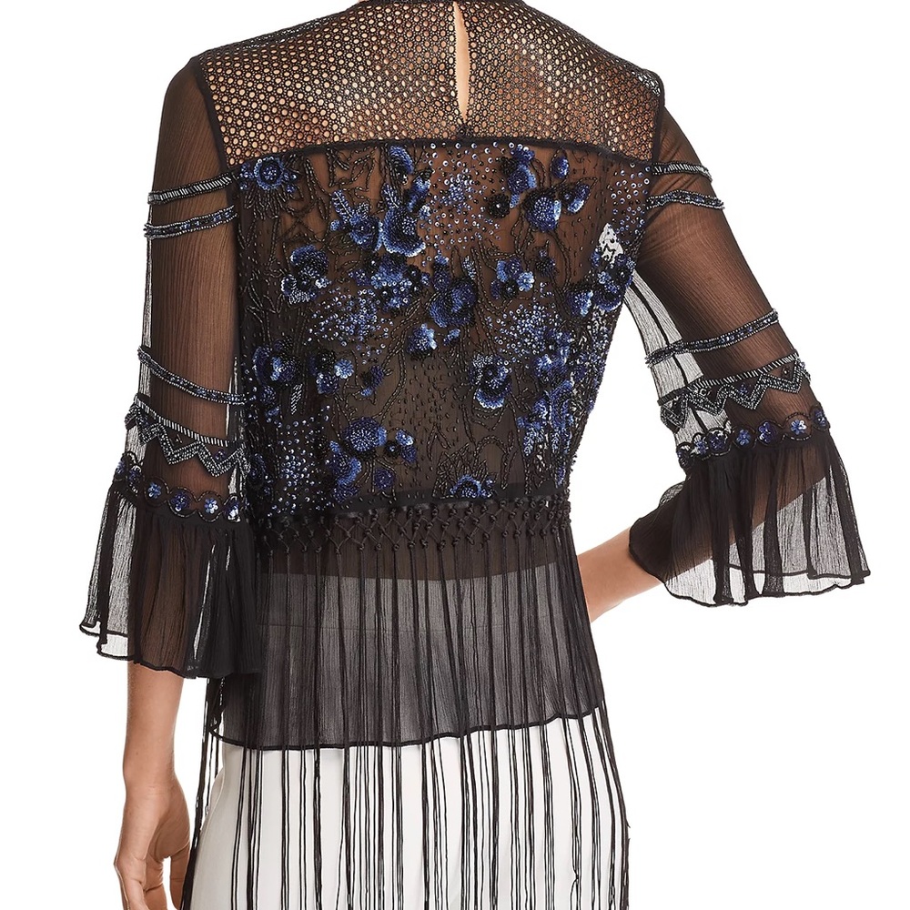 Elie Tahari Aislin Fringe Beaded Top Large - Picture 2 of 16